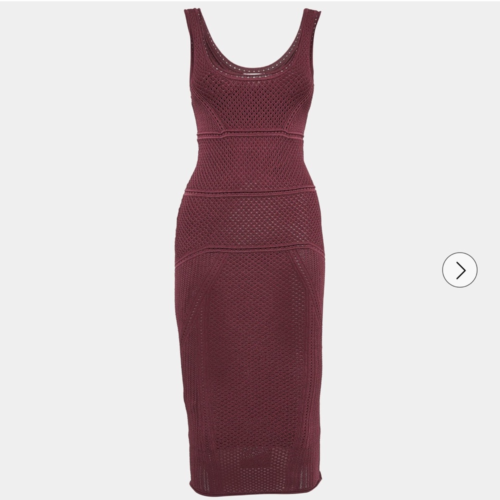 Ronny Kobo Collection Burgundy Midi Dress Macrame Knit